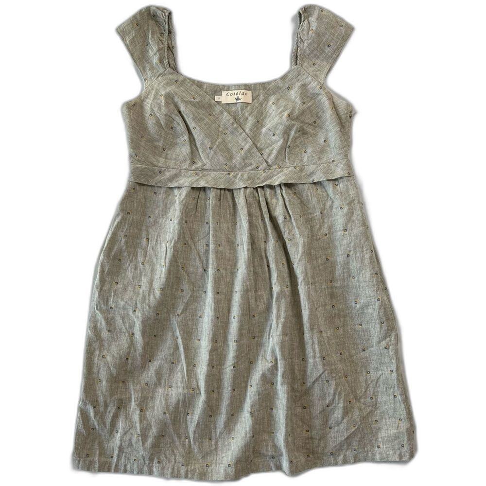 Cotelac Women's Flax Cotton Dress 2 Tan Sleeveless Natural Simple Mini